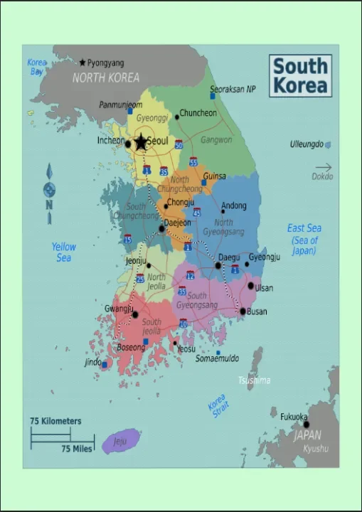 South Korea Regions Map A4 Laminated Chart | Lazada PH