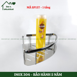 Kệ gắn góc tường Inox 304 nguyên tấm PHÁT ĐẠT không rỉ sét để xà bông nhà tắm phòng tắm toilet bằng inox để gia vị (SP157.158)