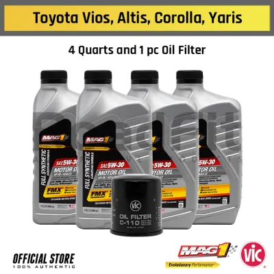 Toyota Vios Altis Corolla Yaris Change Oil Package MAG 1 5W30 European Formula Fully Synthetic Gasoline Engine Oil (4 Qts) 70167 + Vic Oil Filter C-110 PACK2-TY