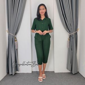 Setelan kemeja kulot wanita crop oneset