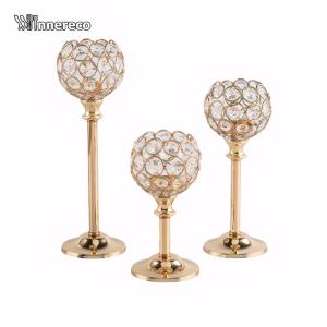 Set of 3 Elegant Metal Crystal Bowl Candelabras Tall Votive Candle Holders for Home Décor