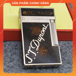 Hộp Quẹt Bật Lửa Dupont D162B Sơn Mài Nền Đen Chấm Đỏ Cạnh Bạc Khắc Chữ Cao Cấp