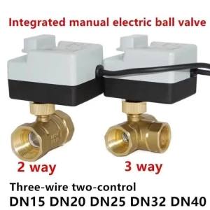 with manual electric ball valve Actuator AC 220V three wire two control two way three way female thread 3way DN15 DN20 DN25 DN40