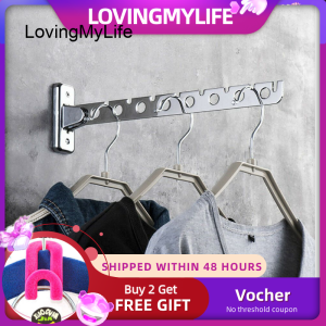 LovingMyLife Multi-function Clothes folding machine Rod Stainless Steel Folding Wall Mount Hanger Retractable Clothes Drying Rack Folding Clothes Rail Magic Wardrobe Drying For Bathroom Movable Pole Hotel Home Storage Cloth Holder 6/8/10 hole Rotating