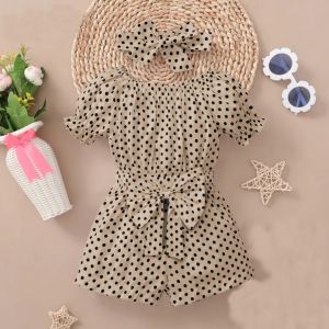 Jumpsuit bayi Nabila Kids Anak Perempuan Model Terbaru Free Bando 1-8 Tahun Motif Polkadot Matt Woolpeach Jumpsuit Korea style