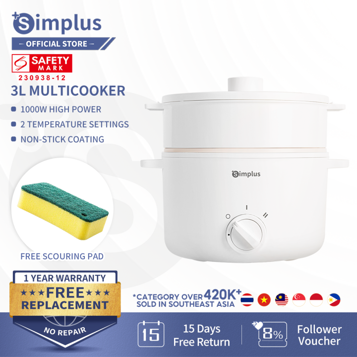 Simplus MultiFunctional Electric Cooker Steamer Rice Cooker 1000W High Power Non Stick Pan 3L