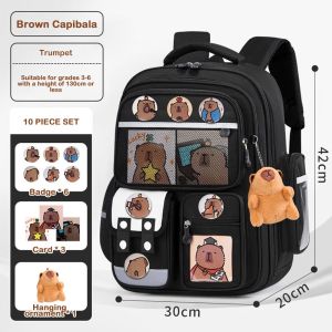 NOBLELYN Sức chứa lớn Ba lô capybara Không thấm nước Hoạt hình Cặp sách Dễ thương Giảm bớt gánh nặng Ba lô cho học sinh Trường học