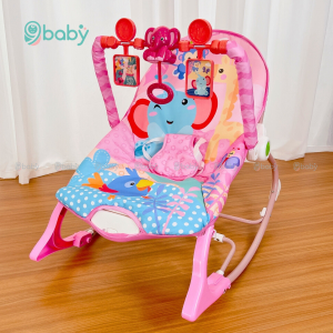 Ghế rung bập bênh cho bé có nhạc và đồ chơi treo mẫu Voi Hồng 119-6