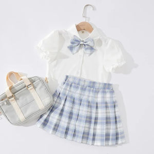 ชุดเดรส JK สีชมพูสำหรับเด็ก 3 ชิ้น ชุดนักเรียนญี่ปุ่นเกาหลีน่ารัก กระโปรงพลีตแขนสั้น ชุดคาวาอี้ อนิเมะ COS