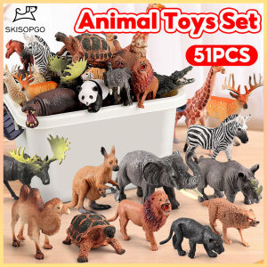 SKISOPGO  51pcs Wild Animal Toys with Storage Box Simulation Animal Model Kids Educational Toy