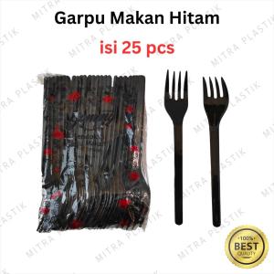 Garpu Makan Plastik Hitam isi 25 pcs Garpu Catering Kuat Panjang