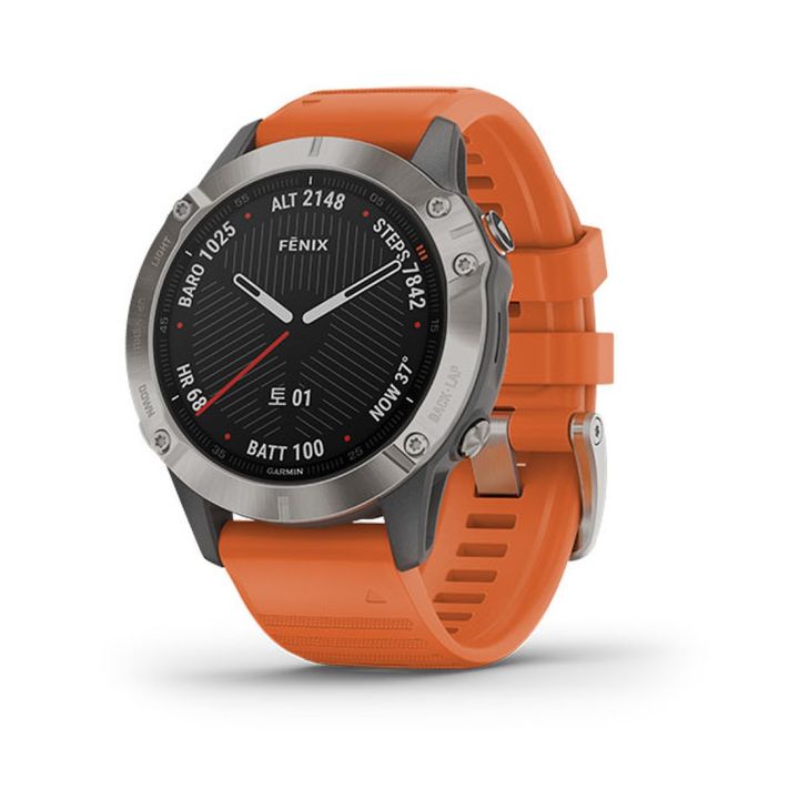 Garmin Fenix 6 Sapphire Premium Multisport GPS Watch Features Mapping Music Grade Adjusted Pace Guidance and Pulse Ox Sensors Titanium with Orange Band Renewed Lazada PH