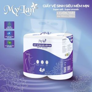 Giấy vệ sinh siêu mềm mịn MyLan 4 lớp dày dặn 100% bột giấy nguyên thủy - 4 cuộn/ gói