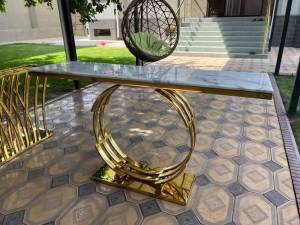 CJ เฟอร์นิเจอร์แต่งบ้าน TOP หินอ่อน เรียบหรู โต๊ะวางของ ชั้นวางของ แต่งบ้าน สไตล์ NORDIC/ORIGNALITY  ขาเหล็กชุปทองทรงรูปวงล้อ