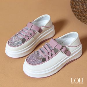 LOEI Hyorim Sneakers Tali Wanita Glitter Sepatu Slip On Kekinian 1215
