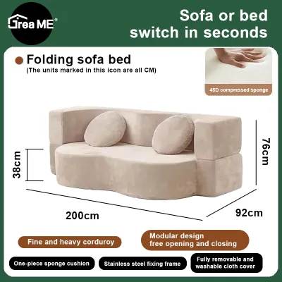 【10 Years Warranty】DreaME Furniture 2in1 2M convertible folding sofa bed full sponge roll pack compressed fabric sofa no assembly twin sleeper sofa with pillows Applicable to Futon Couch for Small Space Living Room/Bedroom/Guest Room/Apartment/Home