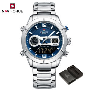 NAVIFORCE Digital Watch for Mens Fashion Casual Waterproof 2024 Stainless Steel Watches Original Brand Analog Chronograph Watch with Date and Luminous Dial