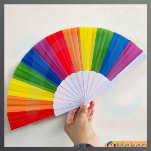 Makery 7 inch Childrens Craft Folding Fan Rainbow Flat Fans Kindergarten Cloth Dance Small Fan Cold Fan
