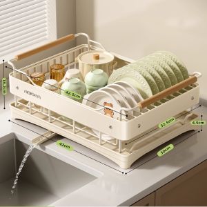 I know Kitchen Dish Rack with Drain Tray - Multi-Functional Stainless Steel & Plastic Drying Organizer for Plates Bowls and Cups - Ideal for Countertop Use