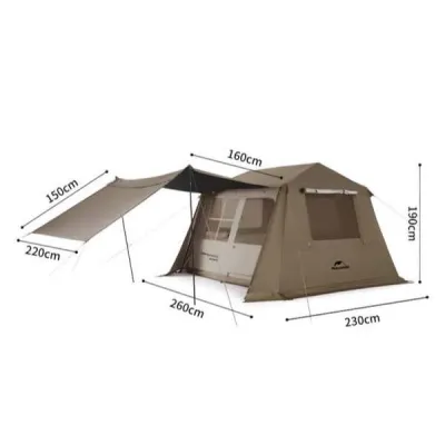 Lều cắm trại Naturehike Village 6.0 tự bung 2 lớp với mái hiên siêu rộng vải phủ Ti Black độc quền