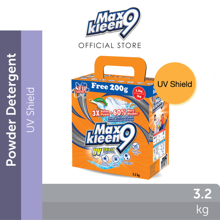 Maxkleen 9 UV Shield Super Enzyme Powder Detergent 3KG FOC 200G (New Formula)