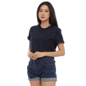 Kaos Polos Wanita Oneck Lengan Pendek Bahan Katun Combed 30s Warna Navy Tua