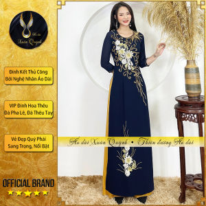 Áo Dài Đính Kết Đám Cưới Sui Gia Đính Pha Lê Hoa Thêu Sang Trọng 4 Tà M07 Xanh Than - Áo Dài Xuân Quỳnh