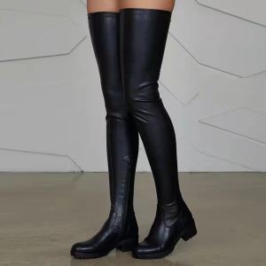 SHUNAICHI Cross-border new large-size knee boots womens European and American round-head fashion boots foreign trade large-size thick-heeled long knight boots