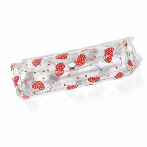 GTRBFDS PVC Pencil Case Strawberry/Cherry Print Transparent Stationery Pouch High Quality Snap-button Type Stationery Bag Students Gift