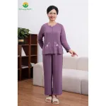 Đồ bộ lanh mặc nhà trung niên quần dài áo dài tay thời trang Việt Thắng B30.2411