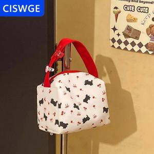 [COD] CISWGE Dễ thương mèo đen Cherry Bow in cầm tay Túi mỹ phẩm công suất cao du lịch xách tay tạp hóa lưu trữ túi thời trang trang điểm Túi Quà Tặng
