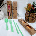 (25 PCS) Souvenir 1 SET Sendok Garpu Sumpit Travel Go Green Kemas Box Rustic Coklat Murah Unik Mewah. 