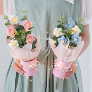 Crochet Flower Mothers Day Gift Knitted Flower Hand woven Finished Knitted Flowers Crochet Bouquet Creative Knitted Flowers Birthday Handmade Gifts