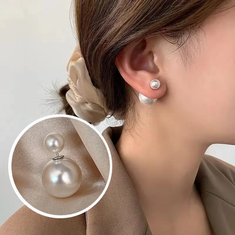 Double ball shop pearl earrings