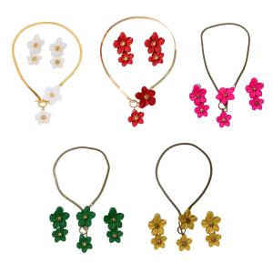 Summer Beach Set Trendy Floral Necklace And Statement Earrings Alloy Adornment Gift For Special Occasions