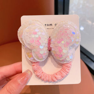 Junyeh Fashion Sequin Hair Rope Big Butterfly Children Scrunchies Tie High Ponytail Braid Girl Rubber Band Headwear Hair Accessories