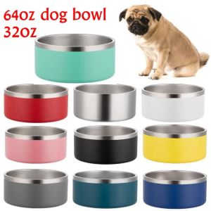 GERDA 32oz 64oz Pet Dog Food Feeder Round Environmental Dog Bowl Portable Double Wall Pet Feeding Bowl Medium Large Pets dog