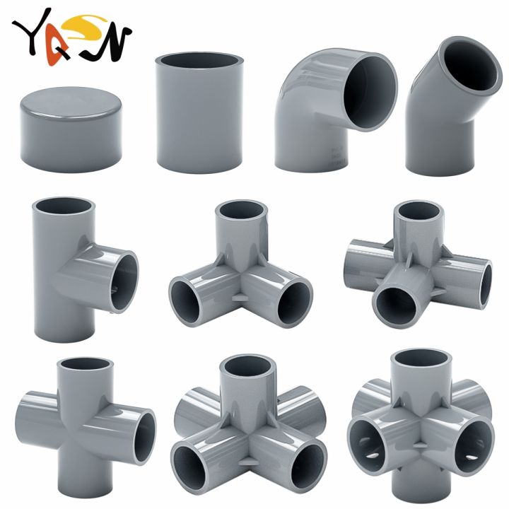 Grey 20/25/32mm PVC Pipe Fittings 3/4/5/6 Ways DIY Straight Elbow Equal