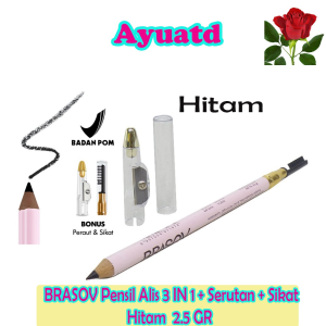 BRASOV Original Pensil Alis 3 IN 1 + Serutan + Sikat 2.5 GR Eyebrow Pencil TYPE A Natural Alami Pigmented