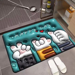 3D Three Dimensional Door Mat Diatom Mud Bath Pad Soft Absorbent Quick Dry Non Slip Floor Mat for Bathroom Kitchen Bedroom Entrance Home