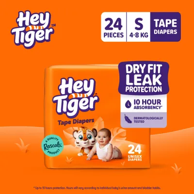 HEY TIGER Tape Small (4-8 kg) Convenience Pack - 24 pcs - Tape Diapers