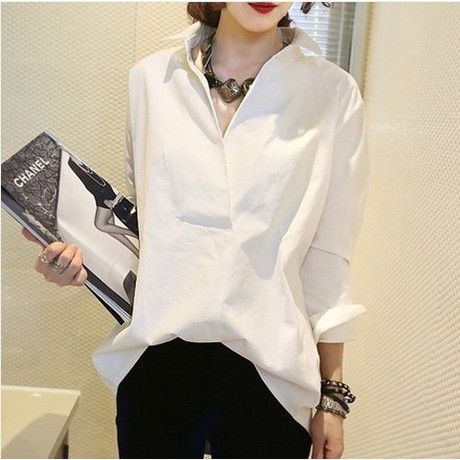 long sleeve v neck white shirt