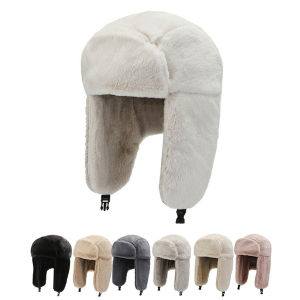 CHAOSON ฤดูหนาว ขนเทียม Thicken Plush รัสเซีย หมวกบอมเบอร์ ที่ปิดหูกันหนาว หมวกทรงหู หมวกกันลม