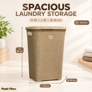 Woven Laundry Basket With Cover Clothes Hamper Storage Bin Organizer Home Laundry Room With Side Handles Storage