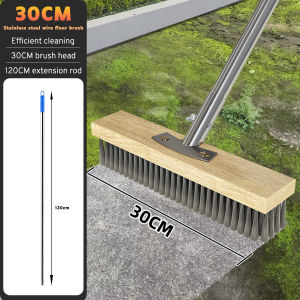 Wire Brush with Stainless Steel Long Handle Floor Scrub Brush Heavy Duty Wire Broom Moss Removal Iron Brush Cleaning Brush Floor Cleaning Broom Steel Brush Handy Gadget for Cracks Flagstone Concrete Pavements Bricks
