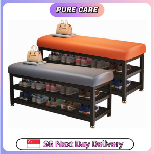 【Pure Care】 Minimalist Shoe Storage Bench with PU Leather Cushion/Multi-Tier Rack/Entryway Stool strorage