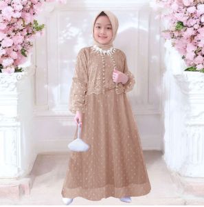 Gamis ika kids (3-5tahun)(6-8tahun)(9-11tahun) Dress anak perempuan gaun anak perempuan baju pesta anak perempuan gamis brokat mutiara Mewah kondangan