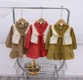 DRESS SERUTY LENGAN PANJANG MODEL LEHER REMPEL WITH CARDIGAN CORDUROY | DRESS ANAK PEREMPUAN USIA 1-4 TAHUN | DRESS CARDIGAN 2IN1 GAYA KOREAN STYLE | NKC. 