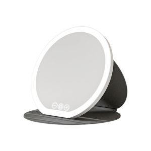 OMQAIO 3 Color LED LED Makeup Mirror Round Mirror Leather Case Portable Vanity Mirror Practical Touch Screen Lighted  Mirror Tabletop Use