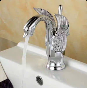 Vòi Lavabo Thiên Nga Mạ Vàng Nóng Lạnh Cao Cấp 20cm Tân Cổ Điển Hình thiên nga Chân thấp Vàng cổ ITALIA GIORMANI hợp kim đồng thau (Kèm dây cấp) - Bảo hành 10 năm